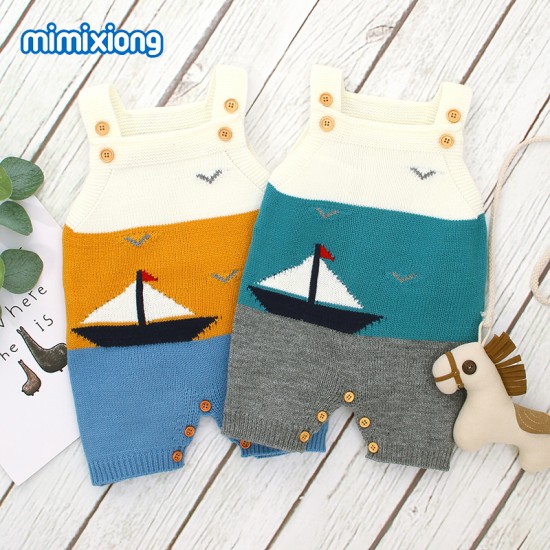 Mimixiong Baby Knitted Sleeveless Rompers 82W349
