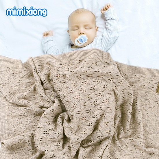 mimixiong 100% Cotton Knitted Cellular Baby Blanket for Boy Girls Blue 
